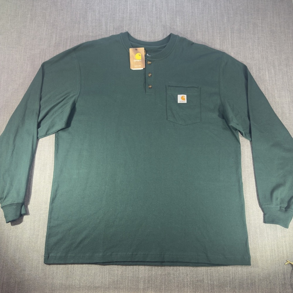 Carhartt Shirt Mens XL Green Long Sleeve Henley Pocket Original Fit Tee